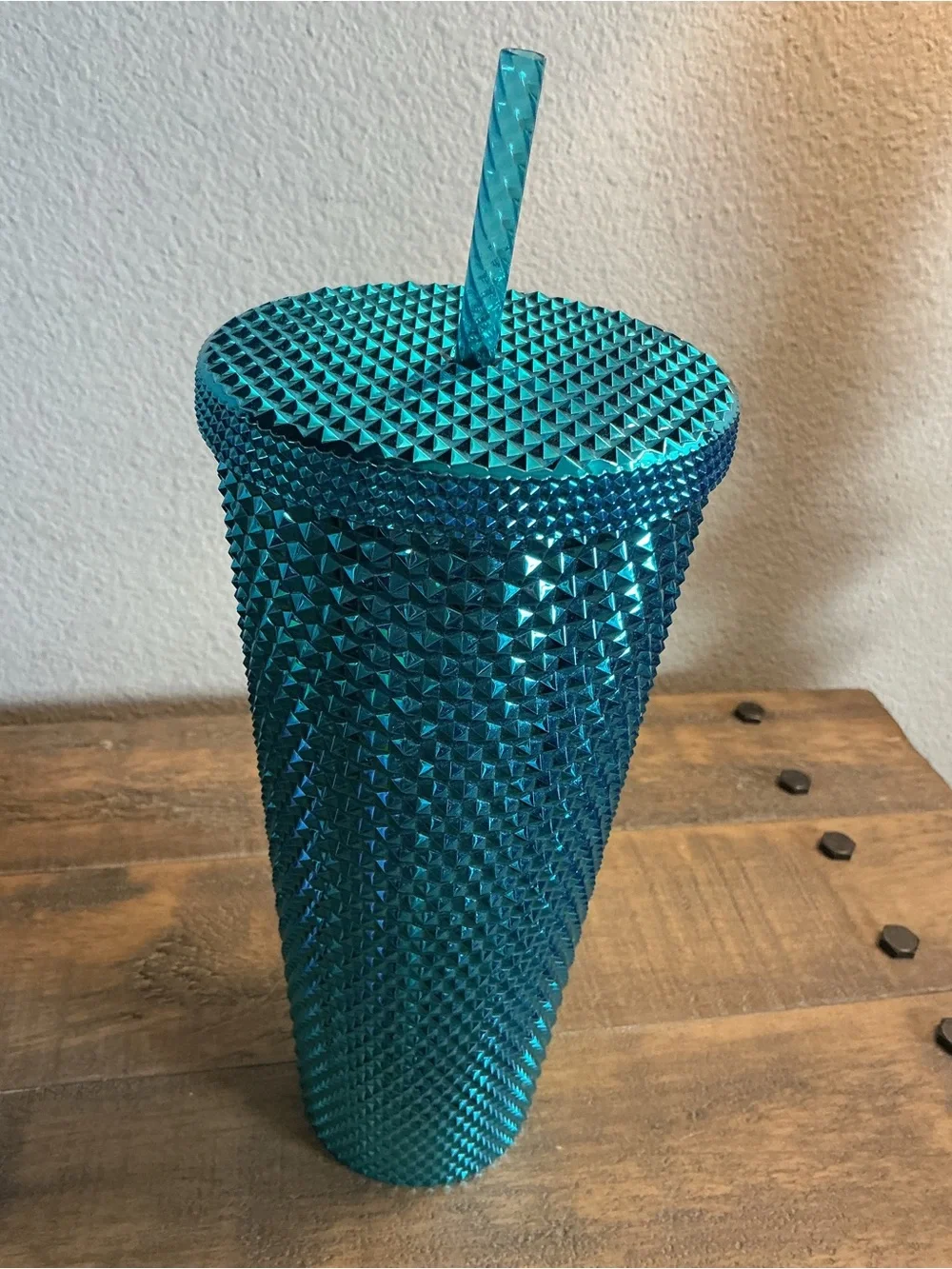 Starbucks 2023 Metallic Chrome Teal Blue Bling Studded 24 oz Tumbler